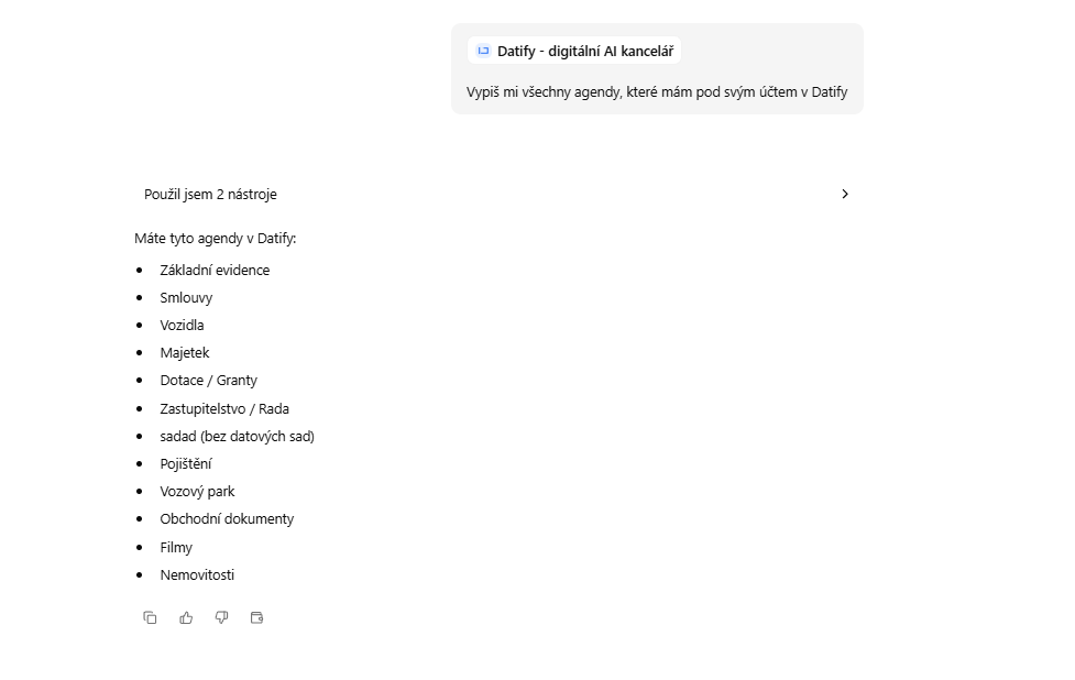 Chat s vybranou dovednosťou Datify - digitální AI kancelář