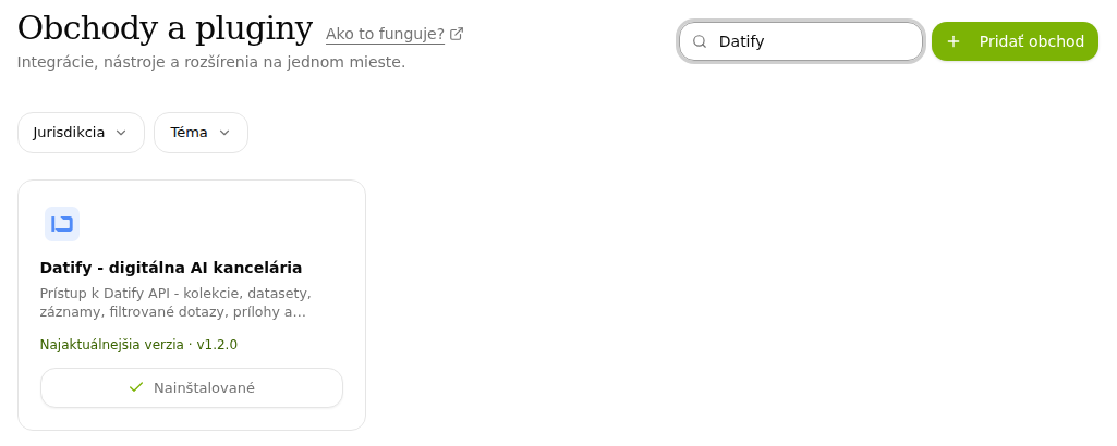 Doplnky, karta Datify - digitálna AI kancelária