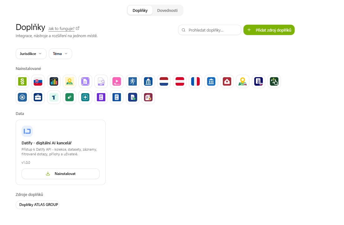 Doplnky: karta Datify - digitální AI kancelář