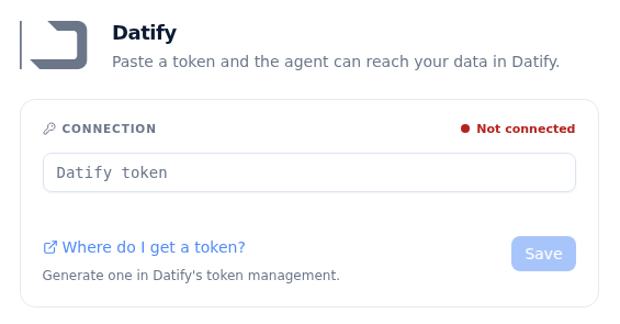 The Datify app with the Datify token field