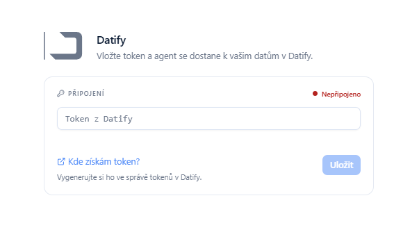 Aplikácia Datify v Agentovi: pole pre token