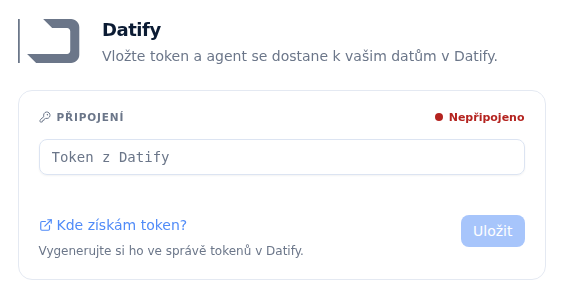 Aplikace Datify s polem Token z Datify