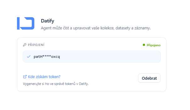 Aplikácia Datify v Agentovi: pripojený účet