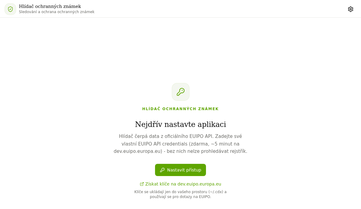 Hlídač ochranných známek před nastavením přístupu k EUIPO