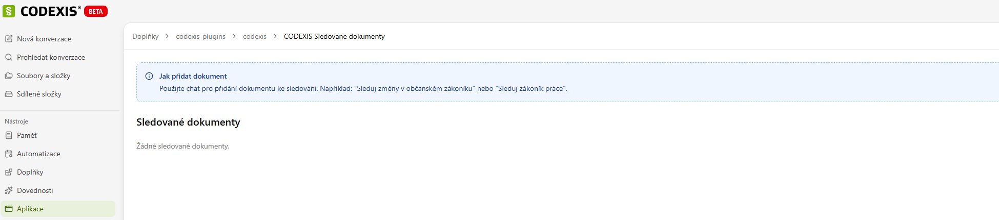 Aplikácia — sledované dokumenty