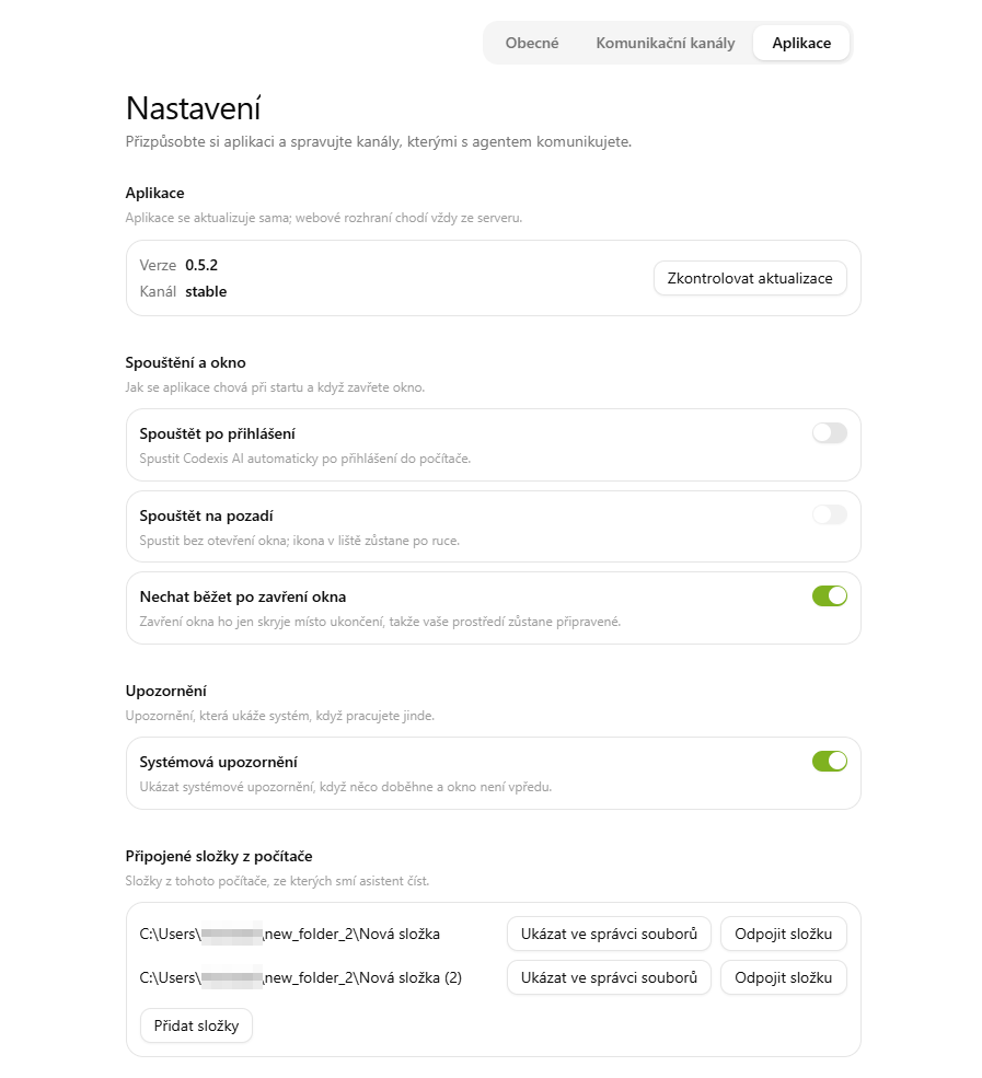 App settings with connected folder management