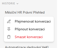 História — menu konverzácie