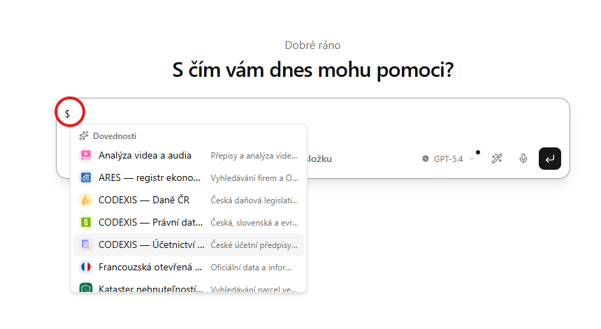 Našepkávač zručností a agentov cez znak $