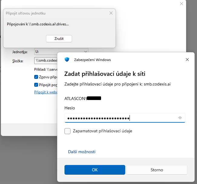 Entering network credentials