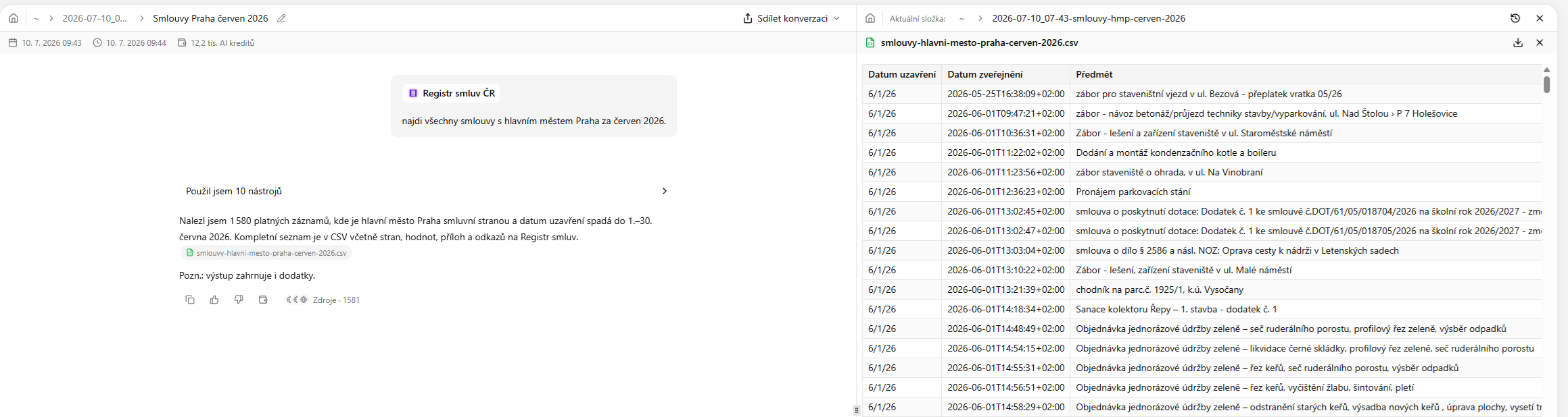 Doplněk Registr smluv ČR — vyhledání smluv a export do CSV