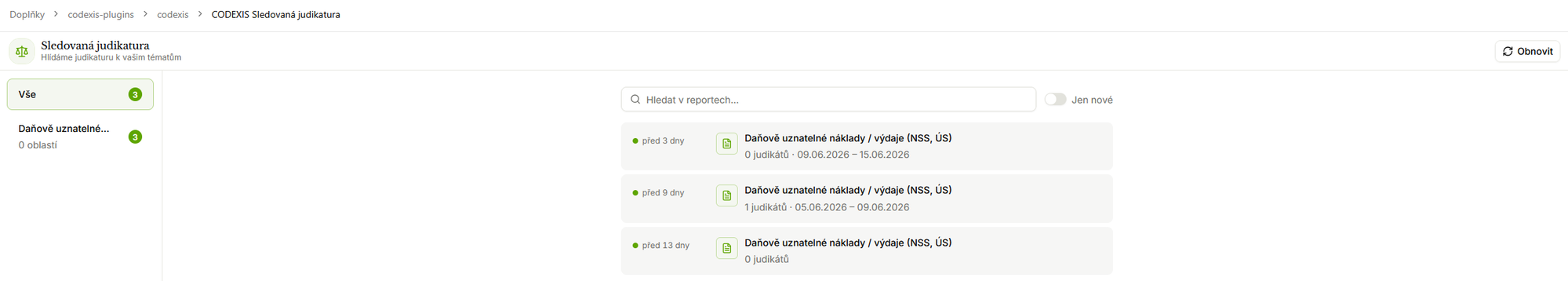 Redizajn Sledovanej judikatúry — zoznam reportov