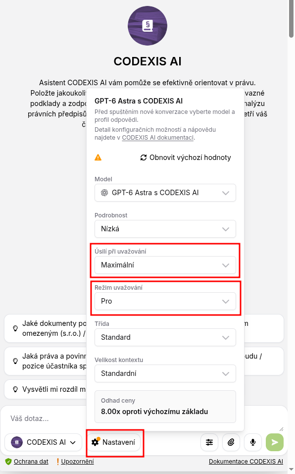 Nastavení GPT-6 Astra s CODEXIS AI: úsilí Maximální a režim Pro