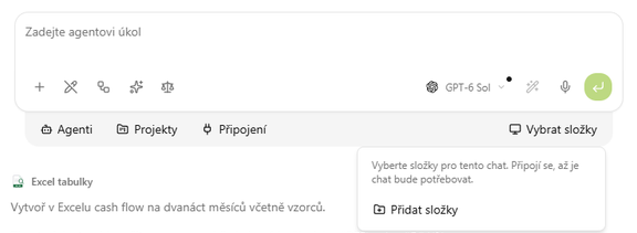 Tlačítko pro výběr složek z počítače pod zadávacím polem chatu