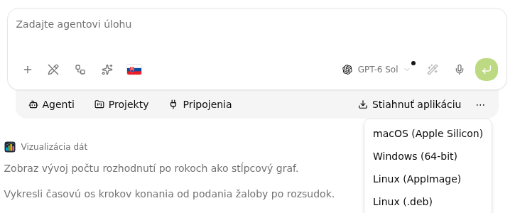Tlačidlo Stiahnuť aplikáciu s ponukou verzií pre macOS, Windows a Linux