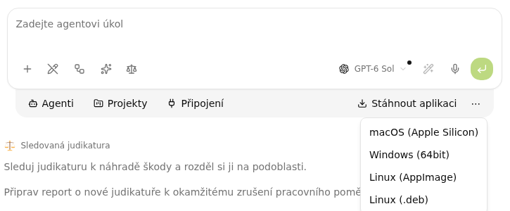 Tlačítko Stáhnout aplikaci s nabídkou verzí pro macOS, Windows a Linux