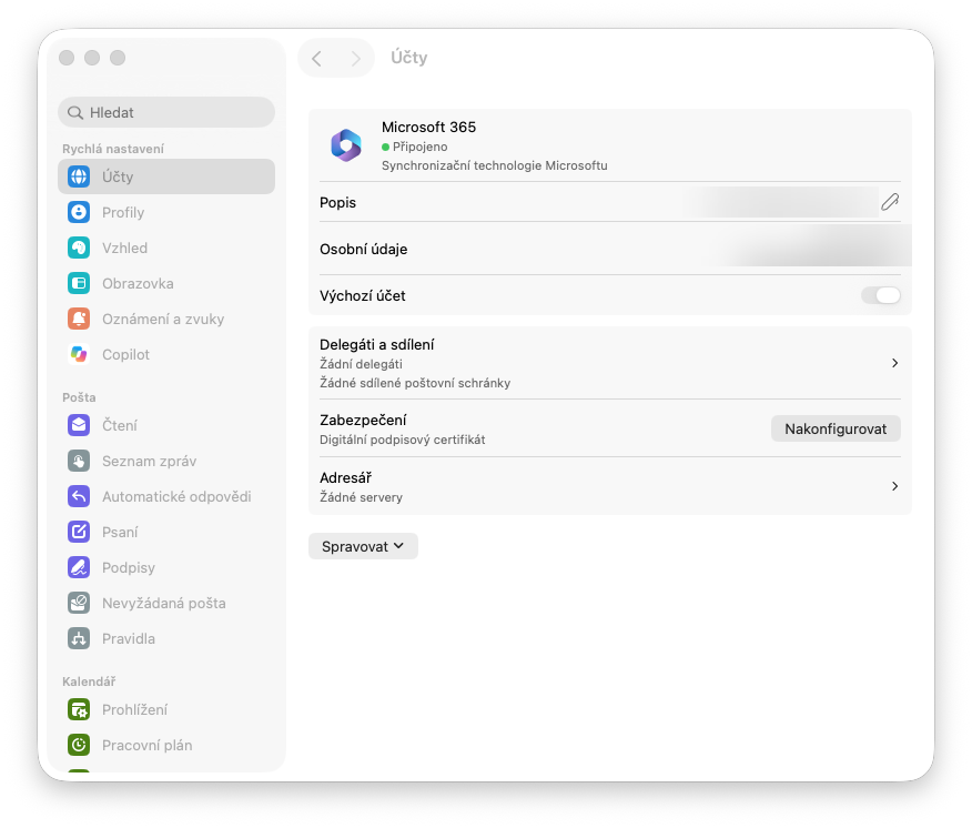 Account settings with Security and Configure