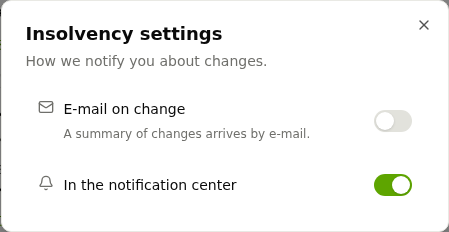 Insolvency settings with the notification options