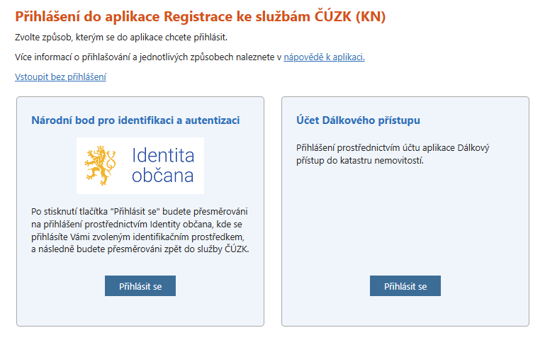 ČÚZK, přihlášení přes Identitu občana