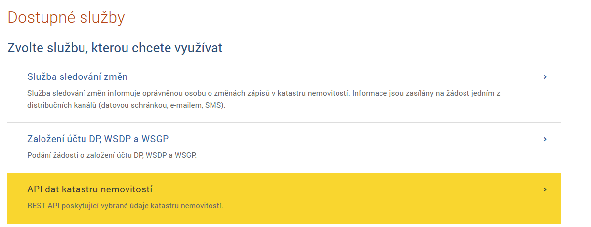 ČÚZK, služba API dat katastru nemovitostí