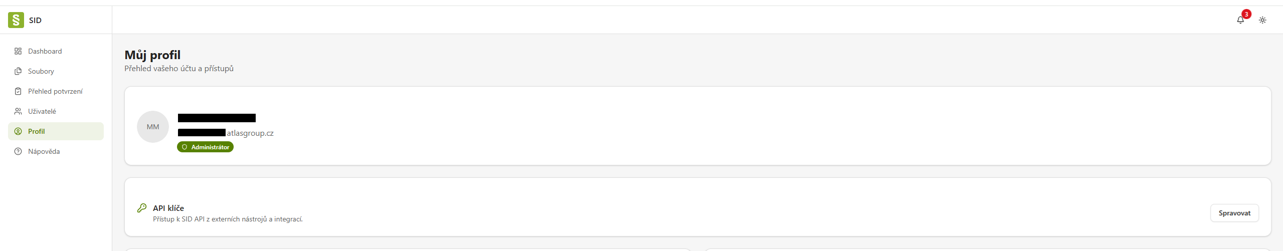 SID, My profile with the API keys section