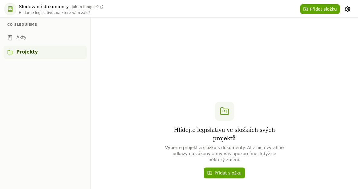 Sledované dokumenty, část Projekty bez sledovaných složek