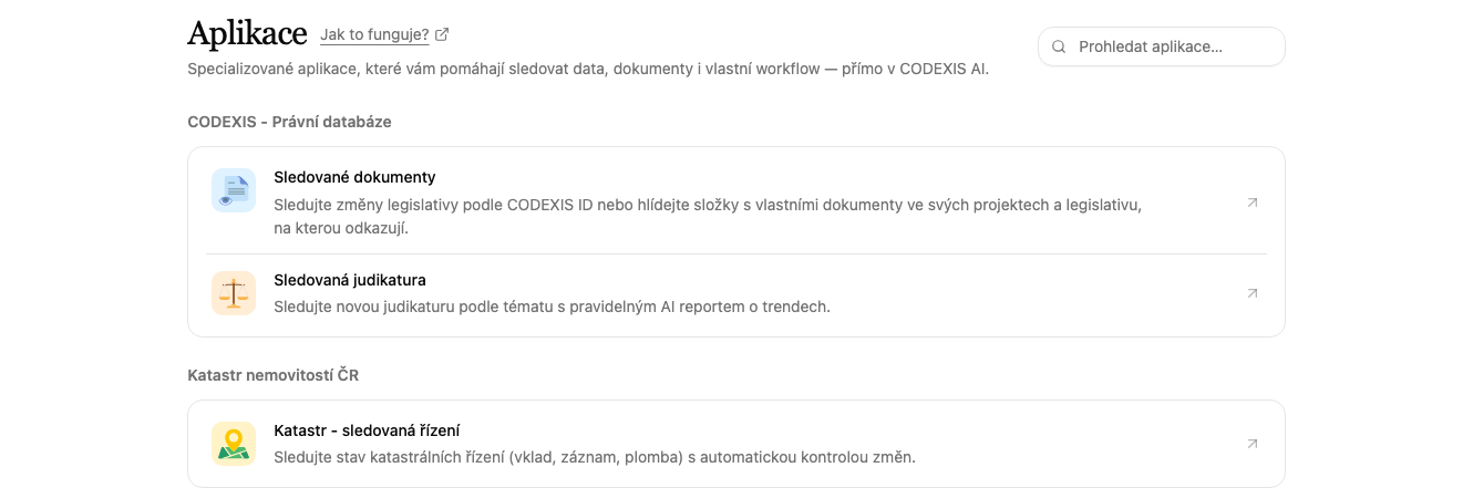 Přehled aplikací se sekcí Katastr nemovitostí ČR