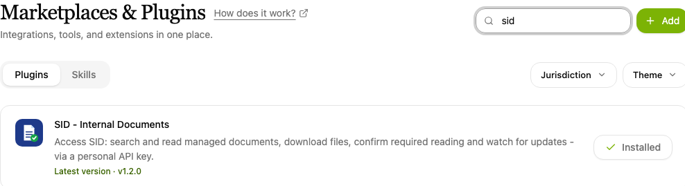 Plugins, the SID - Internal Documents item