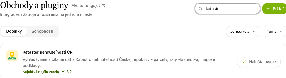 Doplnky, položka Kataster nehnuteľností ČR