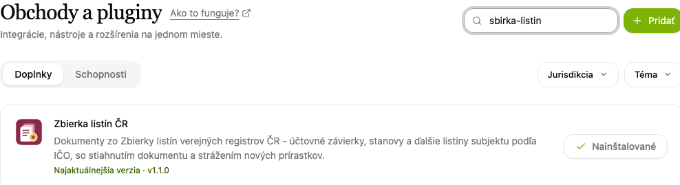 Doplnky, položka Zbierka listín ČR