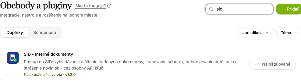 Doplnky, položka SID - Interné dokumenty